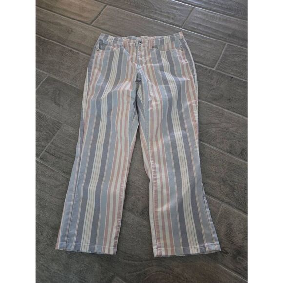 Tribal Pink and Blue Straight Leg Pants with Stripes - Picture 1 of 11